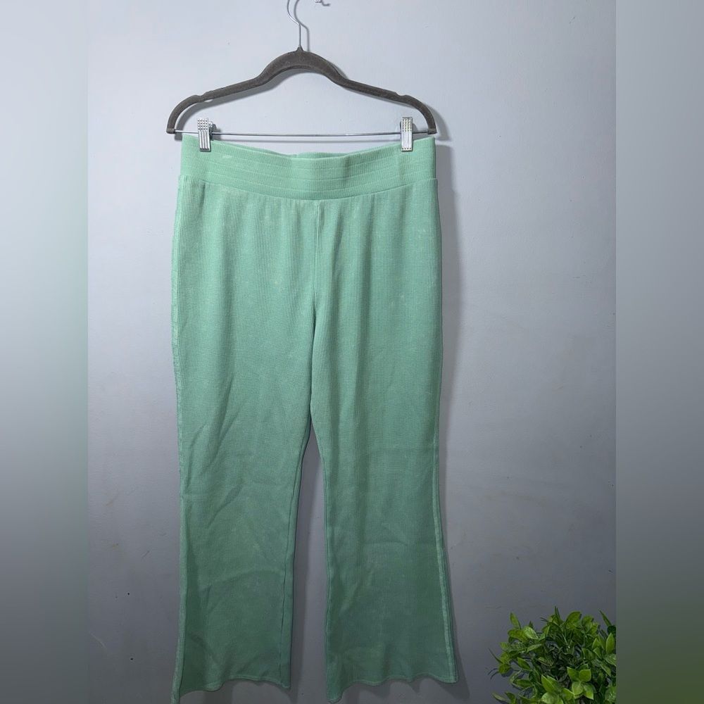 Sunnyside by sundry thermal waffle wide leg pull on pants seafo green L NWOT